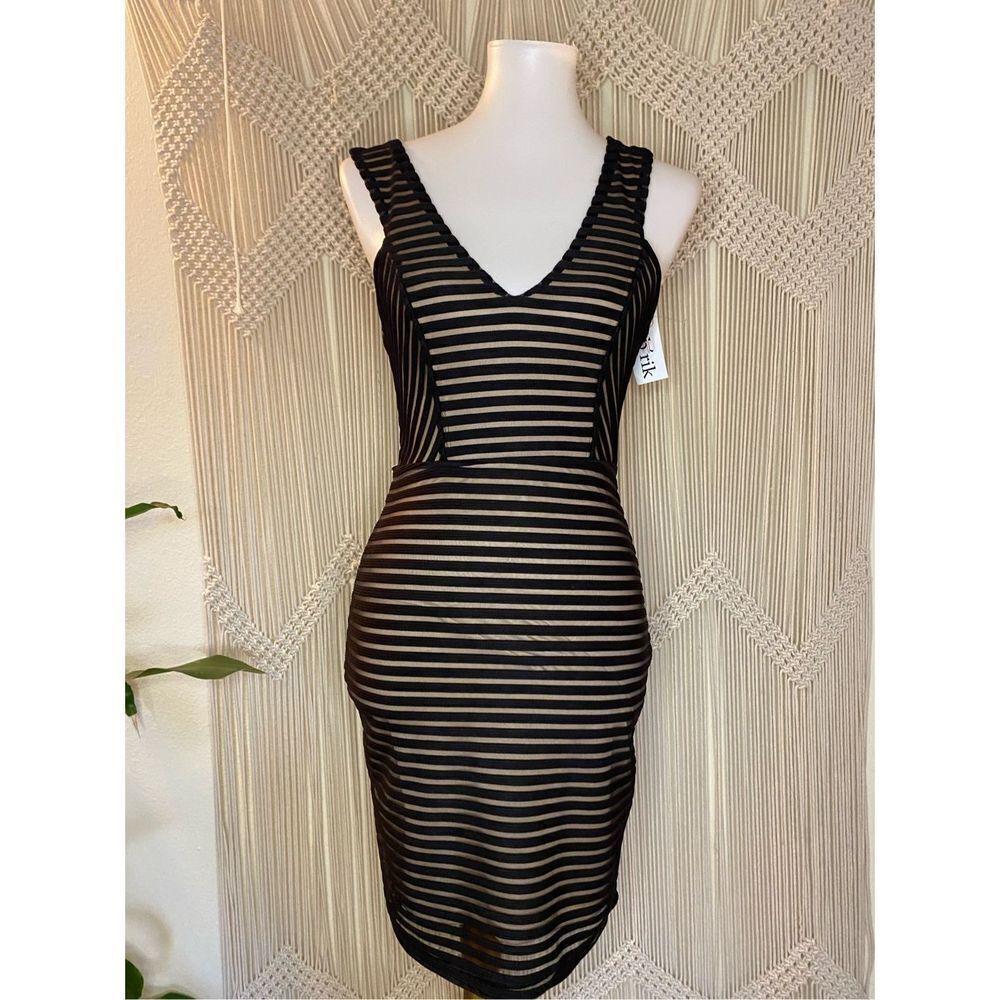 Fab'rik Womens Mini Dress Bodycon Sleeveless Stripe Black Size Small NWT - Picture 5 of 9